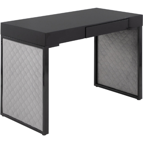 Drift Desk in Silver Velvet, Black Wood & Black Steel